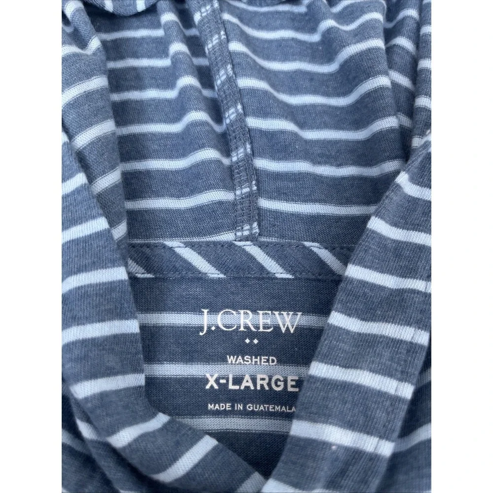 J. Crew Mens Blue Striped Cotton Blend Jersey Hooded Long Sleeve Tee XL